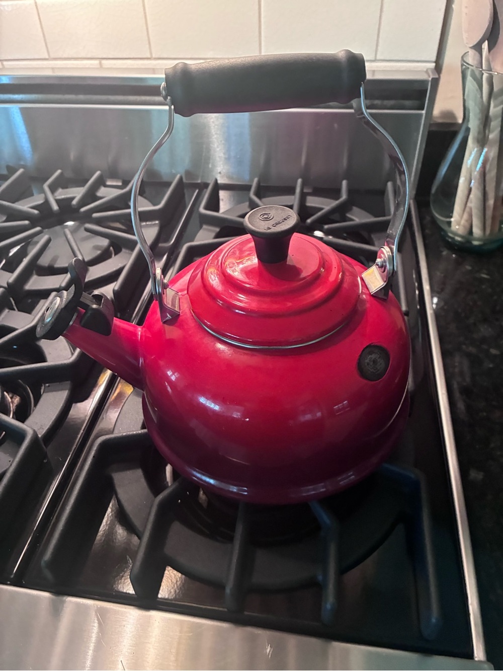 Le Creuset Red Enamel Whistling Stovetop Kettle